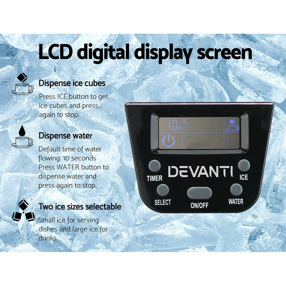 Devanti 2L Portable Ice Cuber Maker & Water Dispenser Silver Appliances > Kitchen Appliances