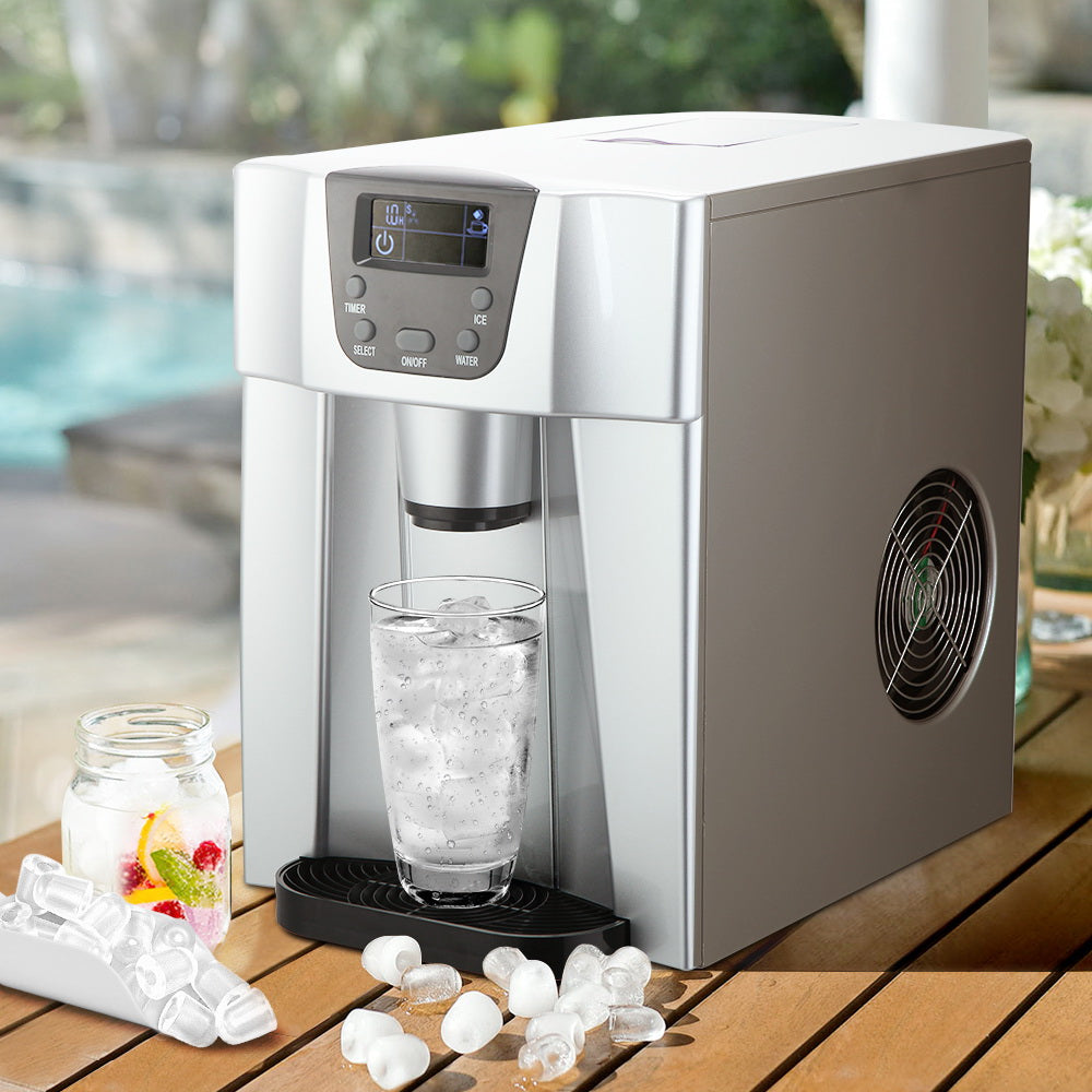 Devanti 2L Portable Ice Cuber Maker & Water Dispenser Silver Appliances > Kitchen Appliances