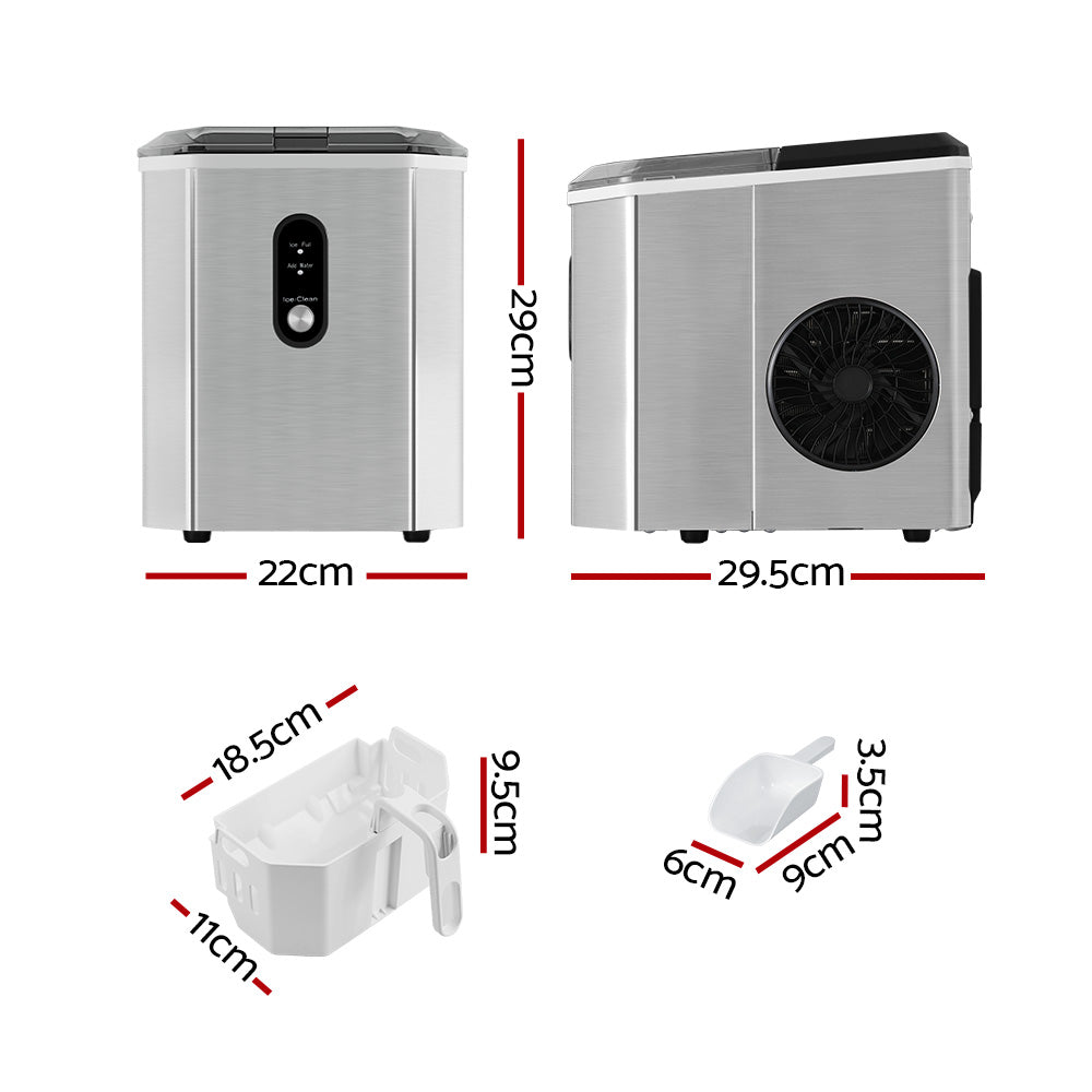 Devanti Portable Ice Maker Machine Ice Cube 12kg Bar Countertop Stainless Steel Appliances > Kitchen Appliances > Ice