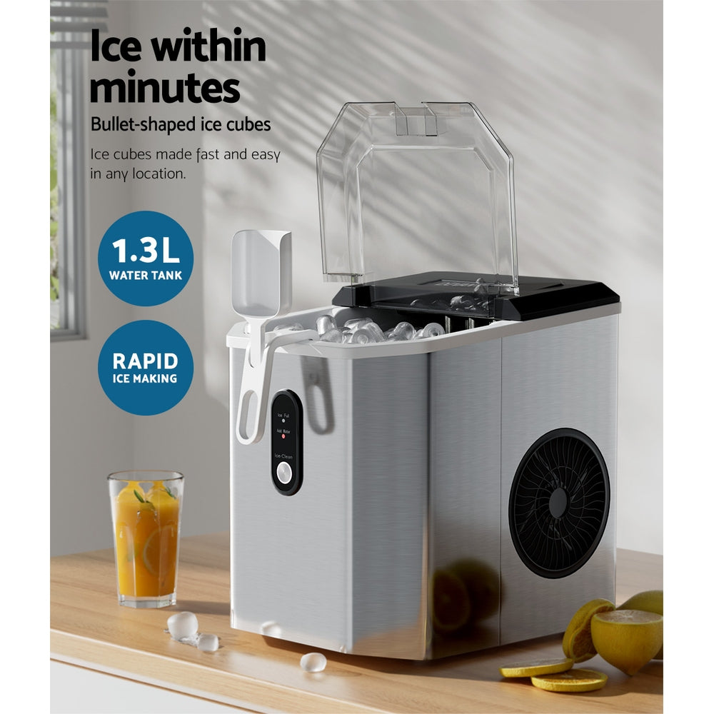Devanti Portable Ice Maker Machine Ice Cube 12kg Bar Countertop Stainless Steel Appliances > Kitchen Appliances > Ice