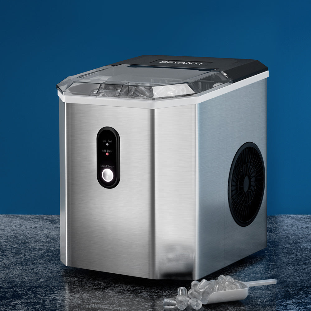Devanti Portable Ice Maker Machine Ice Cube 12kg Bar Countertop Stainless Steel Appliances > Kitchen Appliances > Ice