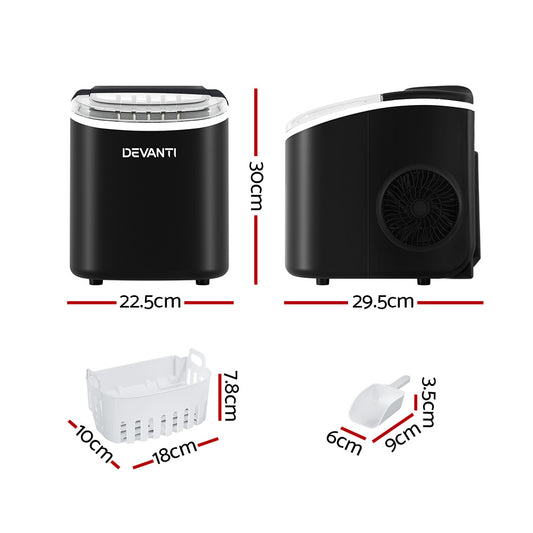 Devanti Portable Ice Maker Machine Ice Cube Tray 12kg Bar Countertop Black Appliances > Kitchen Appliances > Ice Makers