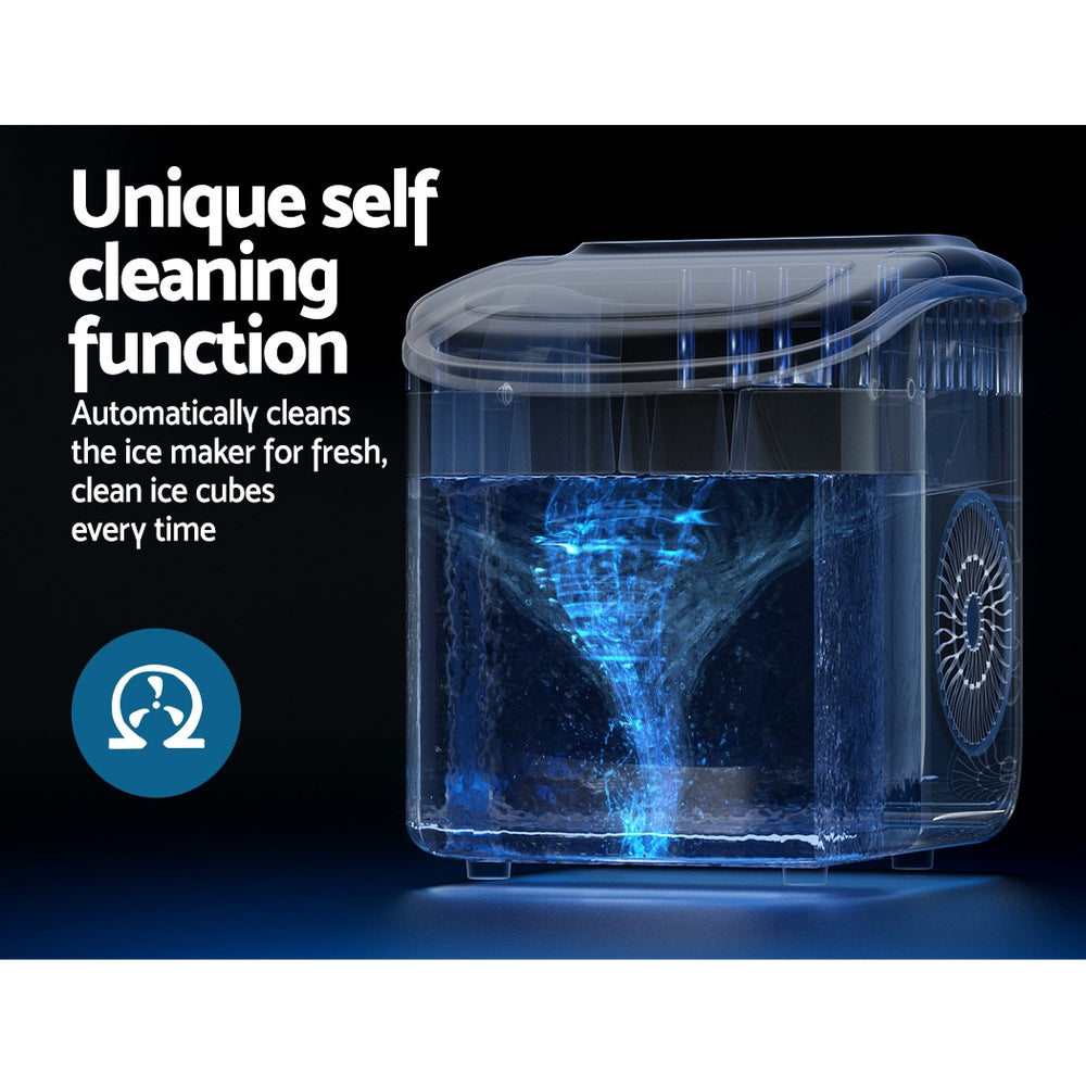 Devanti Portable Ice Maker Machine Ice Cube Tray 12kg Bar Countertop Black Appliances > Kitchen Appliances > Ice Makers