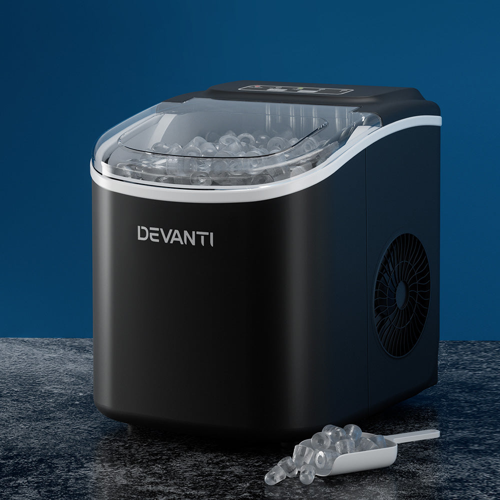 Devanti Portable Ice Maker Machine Ice Cube Tray 12kg Bar Countertop Black Appliances > Kitchen Appliances > Ice Makers