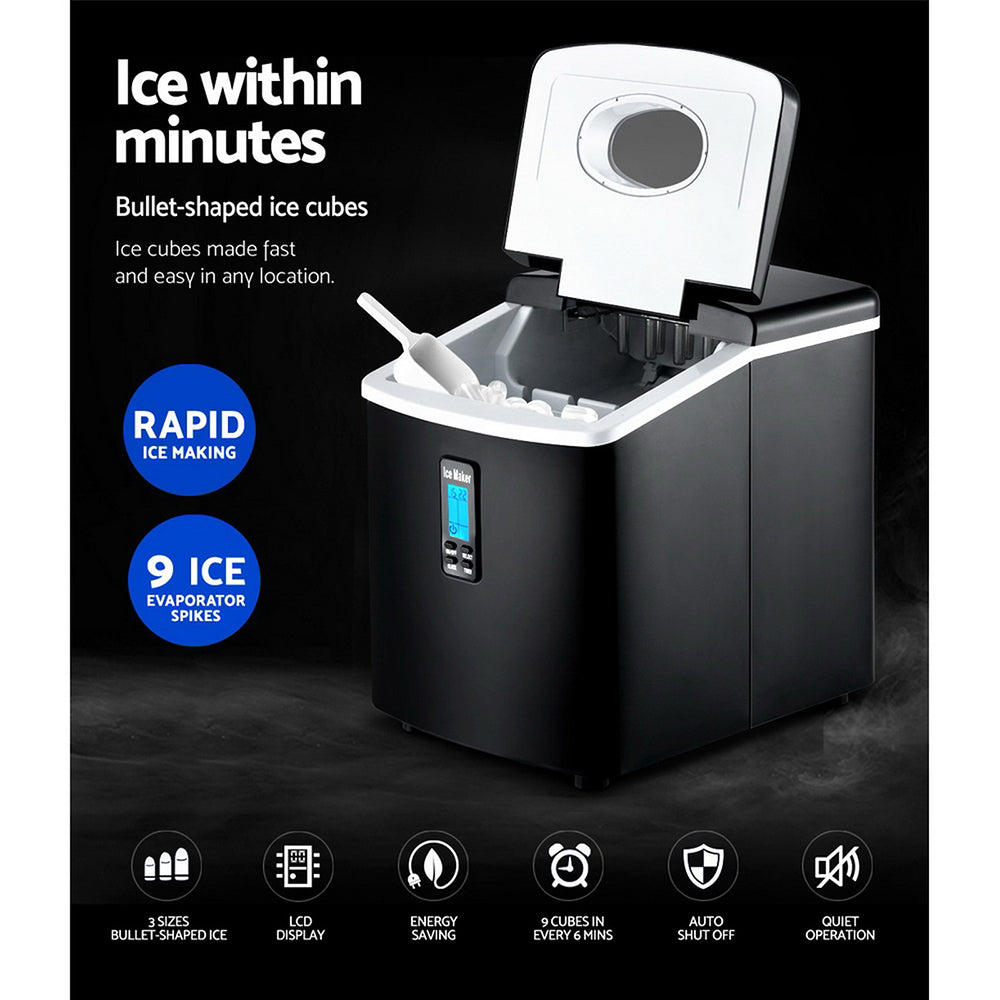 DEVANTI 3.2L Portable Ice Cube Maker Machine Benchtop Counter Black Appliances > Kitchen Appliances