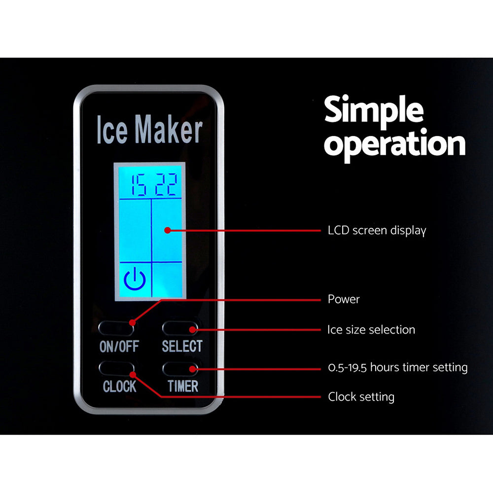 DEVANTI 3.2L Portable Ice Cube Maker Machine Benchtop Counter Black Appliances > Kitchen Appliances