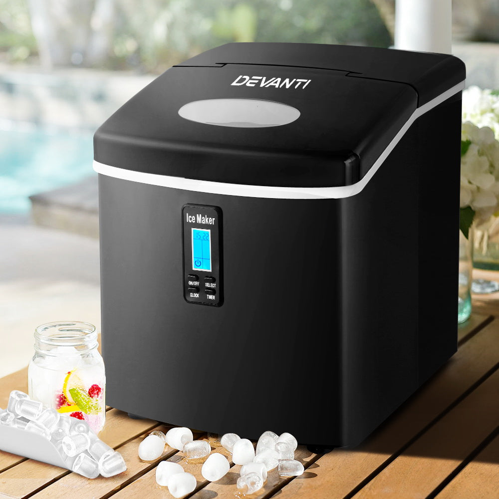 DEVANTI 3.2L Portable Ice Cube Maker Machine Benchtop Counter Black Appliances > Kitchen Appliances