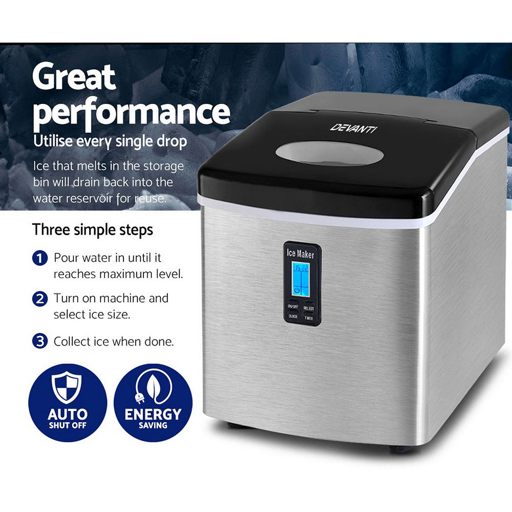 Devanti 3.2L Stainless Steel Portable Ice Cube Maker Appliances > Kitchen Appliances