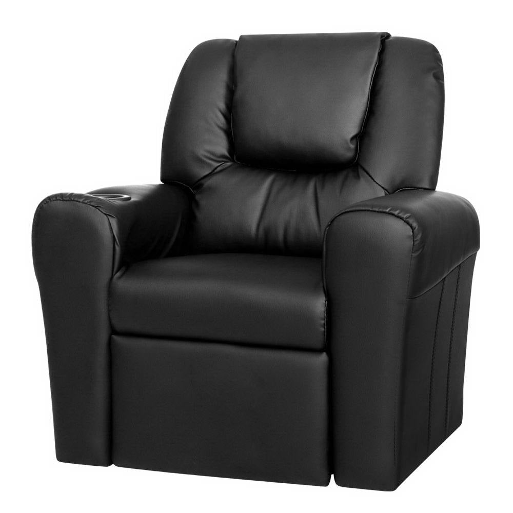 Keezi Kids Recliner Chair PU Leather Sofa Lounge Couch Children Armchair Black - Baby & Kids > Kid’s Furniture > Kid’s