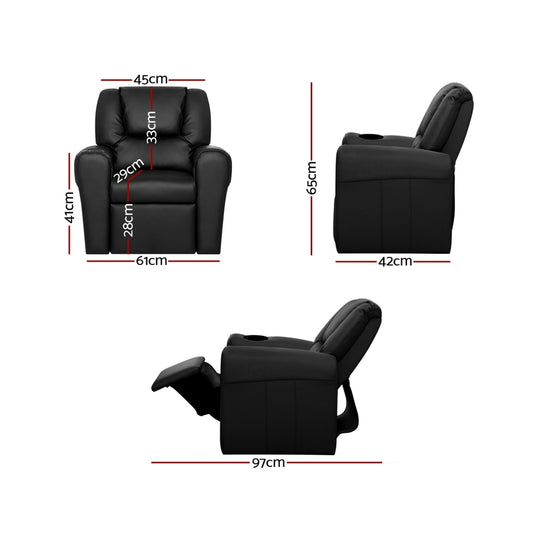 Keezi Kids Recliner Chair PU Leather Sofa Lounge Couch Children Armchair Black Baby & Kids > Kid’s Furniture > Kid’s
