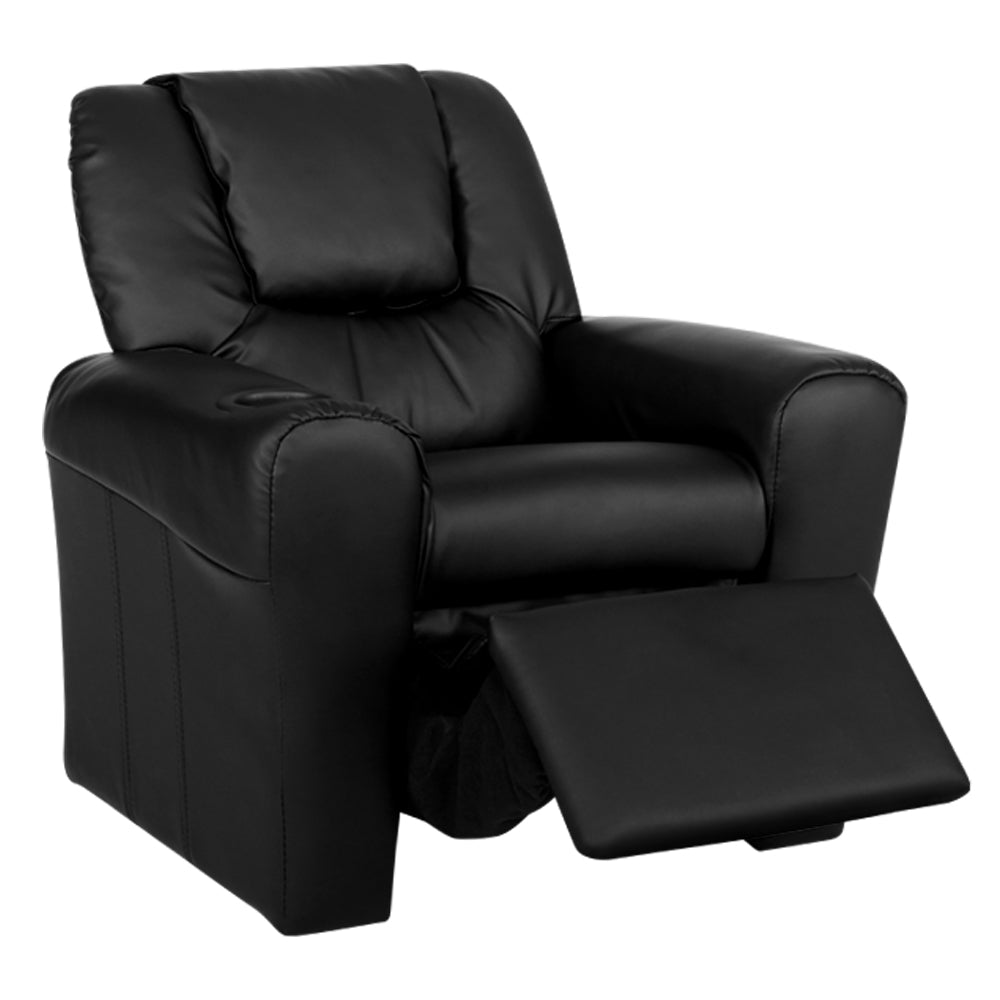 Keezi Kids Recliner Chair PU Leather Sofa Lounge Couch Children Armchair Black - Baby & Kids > Kid’s Furniture > Kid’s