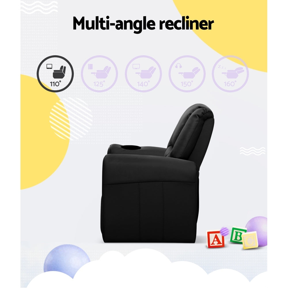 Keezi Kids Recliner Chair PU Leather Sofa Lounge Couch Children Armchair Black - Baby & Kids > Kid’s Furniture > Kid’s