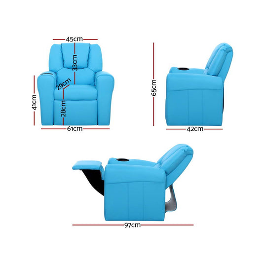 Keezi Kids Recliner Chair PU Leather Sofa Lounge Couch Children Armchair Blue Baby & Kids > Kid’s Furniture > Kid’s