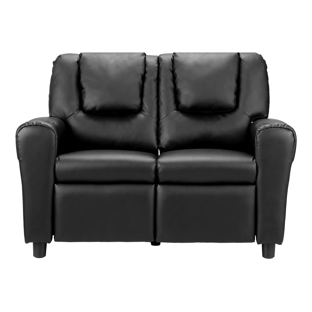Keezi Kids Recliner Chair Double PU Leather Sofa Lounge Couch Armchair Black - Furniture > Office > Office & Desk Chairs