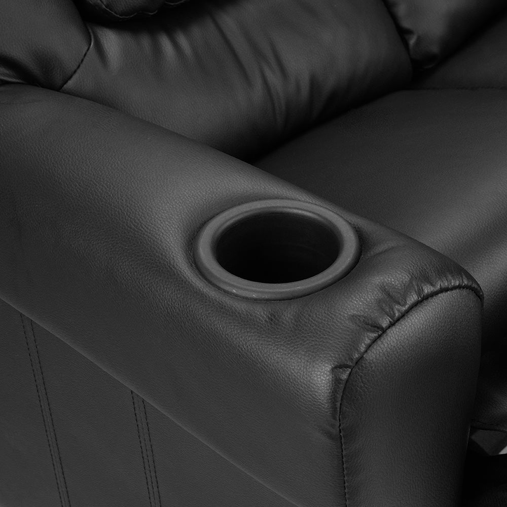 Keezi Kids Recliner Chair Double PU Leather Sofa Lounge Couch Armchair Black - Furniture > Office > Office & Desk Chairs