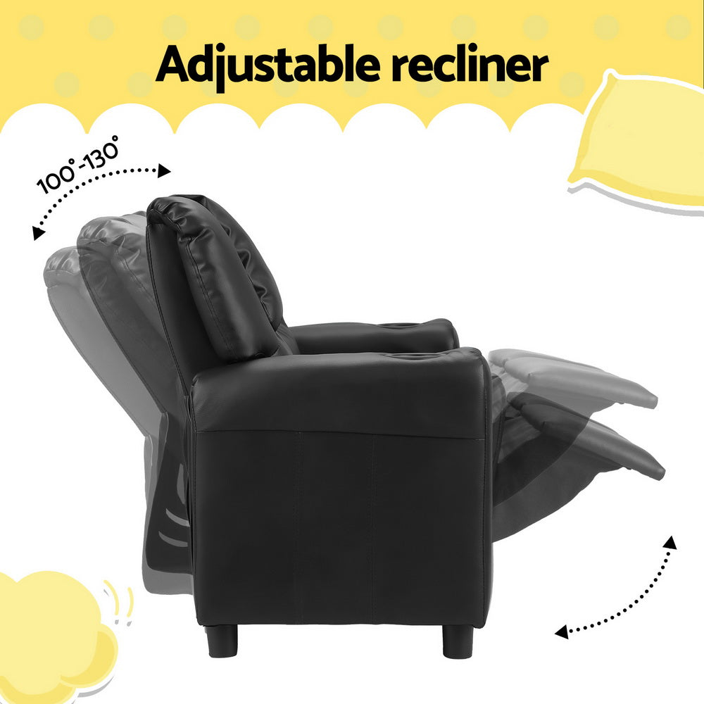 Keezi Kids Recliner Chair Double PU Leather Sofa Lounge Couch Armchair Black - Furniture > Office > Office & Desk Chairs