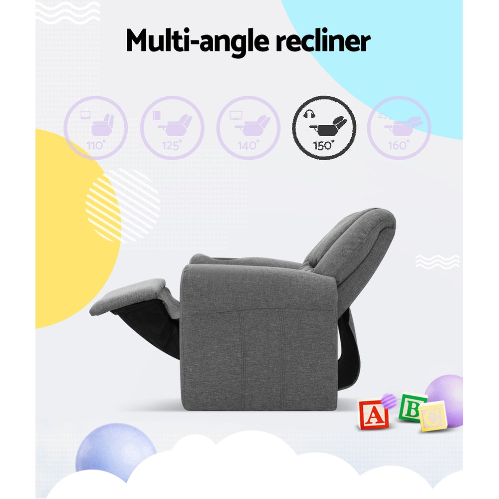 Keezi Kids Recliner Chair Linen Soft Sofa Lounge Couch Children Armchair Grey - Furniture > Bar Stools & Chairs > Arm