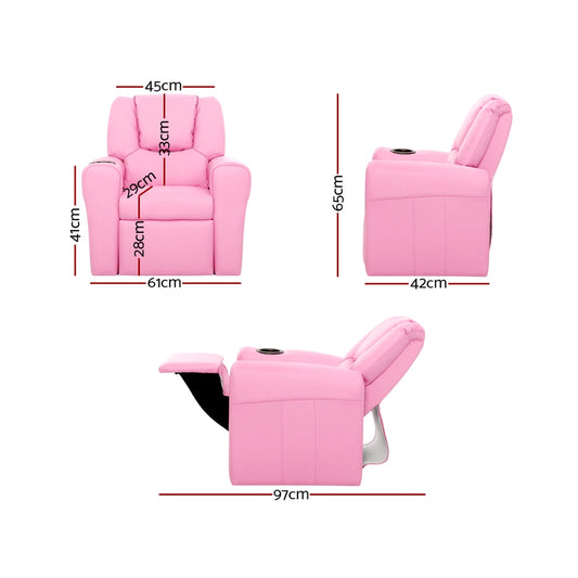 Keezi Kids Recliner Chair PU Leather Sofa Lounge Couch Children Armchair Pink Baby & Kids > Kid’s Furniture > Kid’s