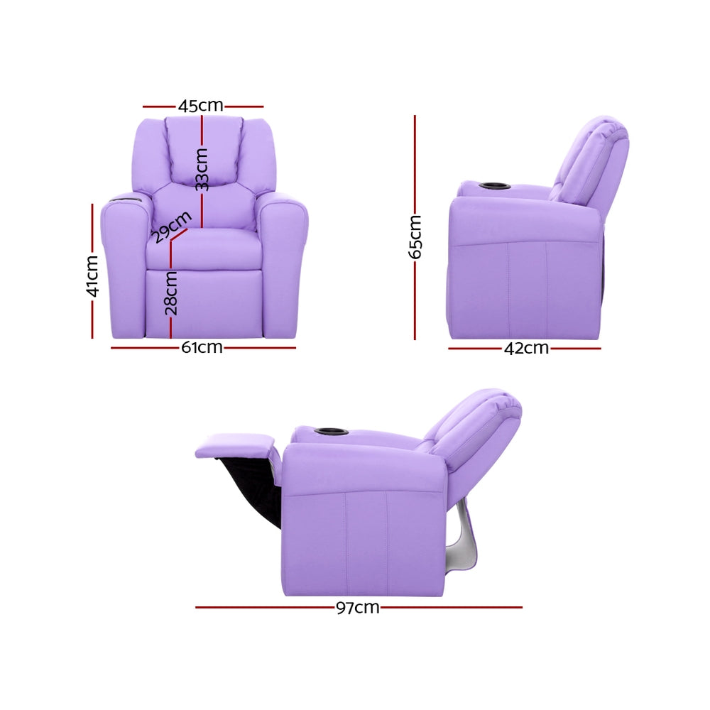 Keezi Kids Recliner Chair Purple PU Leather Sofa Lounge Couch Children Armchair - Baby & Kids > Kid’s Furniture > Kid’s