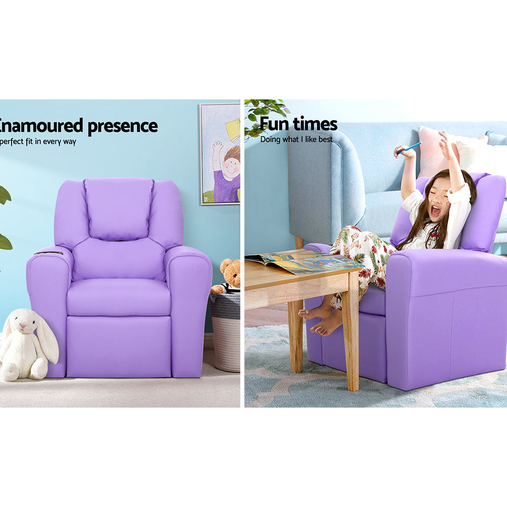 Keezi Kids Recliner Chair Purple PU Leather Sofa Lounge Couch Children Armchair - Baby & Kids > Kid’s Furniture > Kid’s
