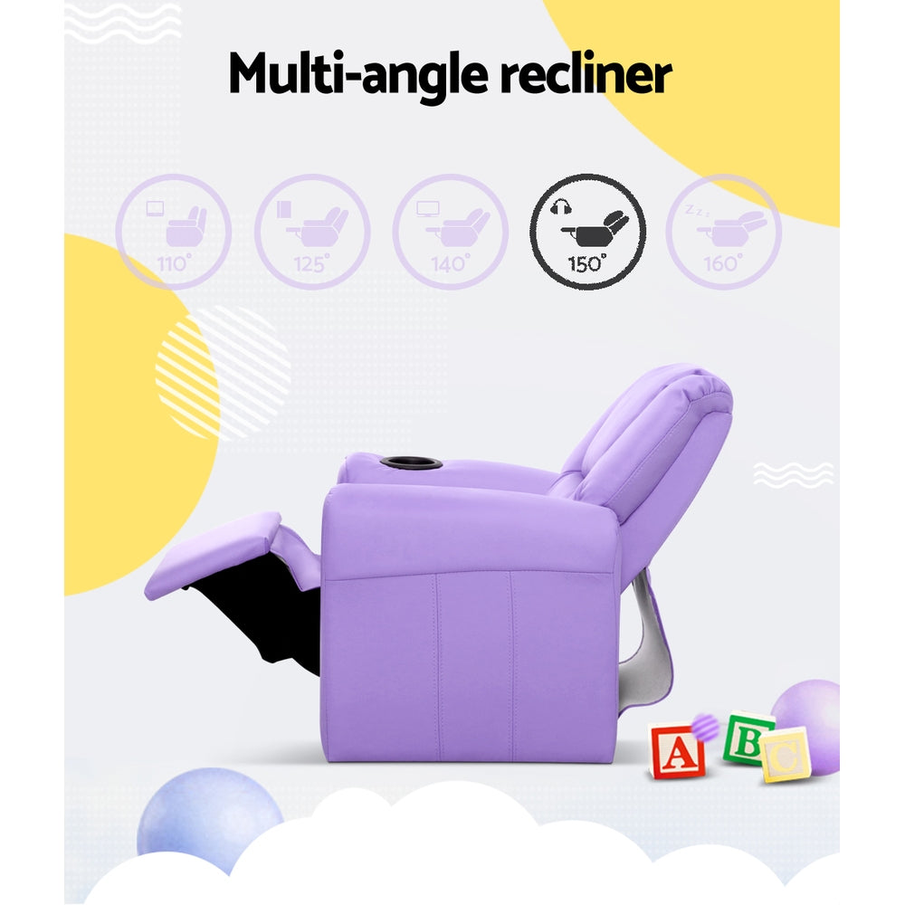 Keezi Kids Recliner Chair Purple PU Leather Sofa Lounge Couch Children Armchair - Baby & Kids > Kid’s Furniture > Kid’s