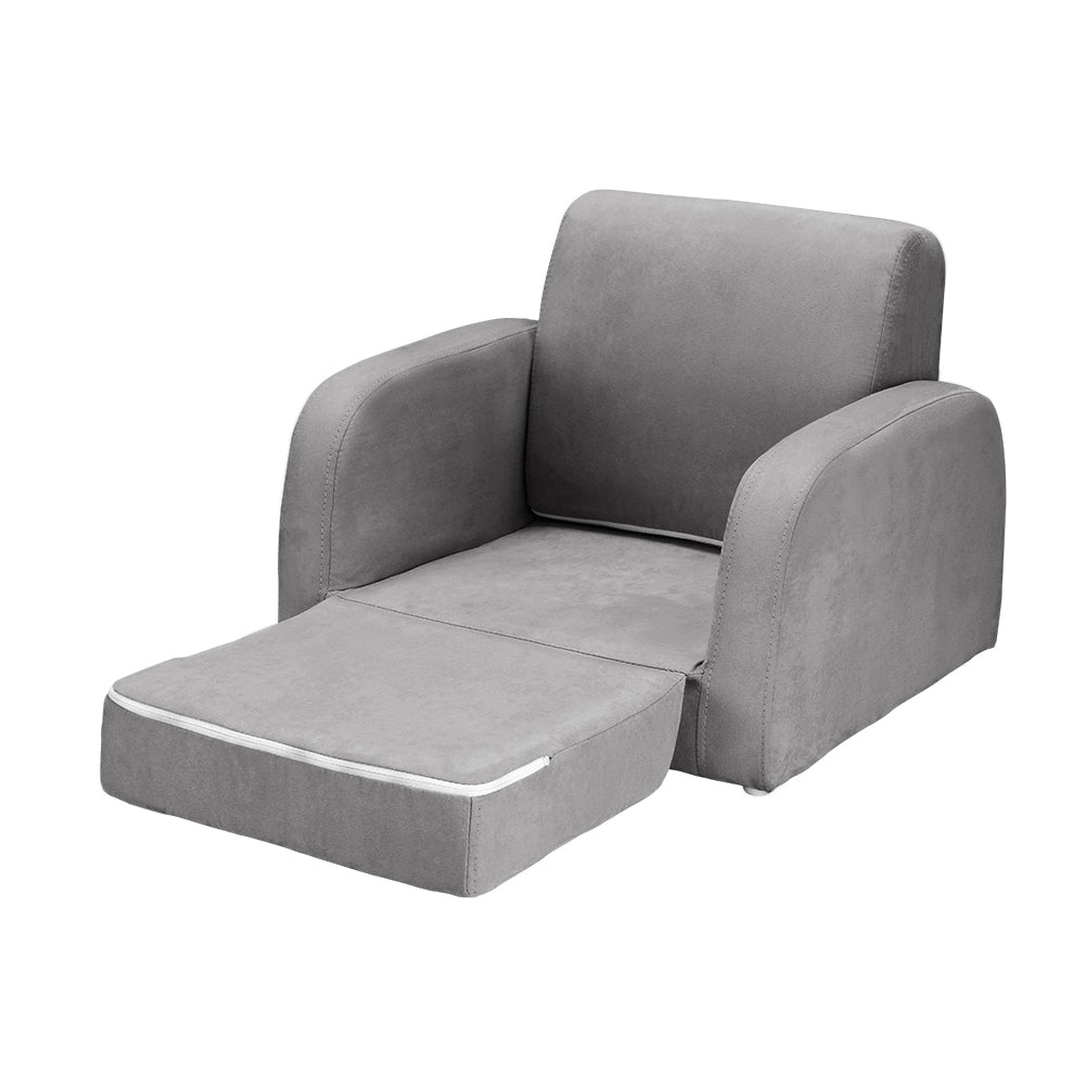 Keezi Kids Sofa 2 Seater Children Flip Open Couch Lounger Armchair Soft Grey - Baby & Kids > Kid’s Furniture > Kid’s