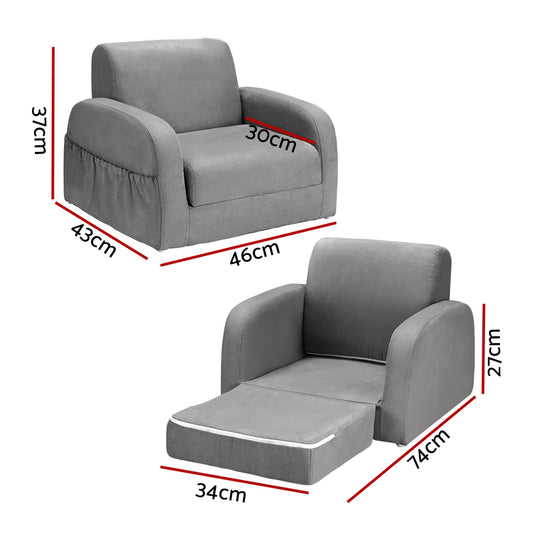 Keezi Kids Sofa 2 Seater Children Flip Open Couch Lounger Armchair Soft Grey Baby & Kids > Kid’s Furniture > Kid’s