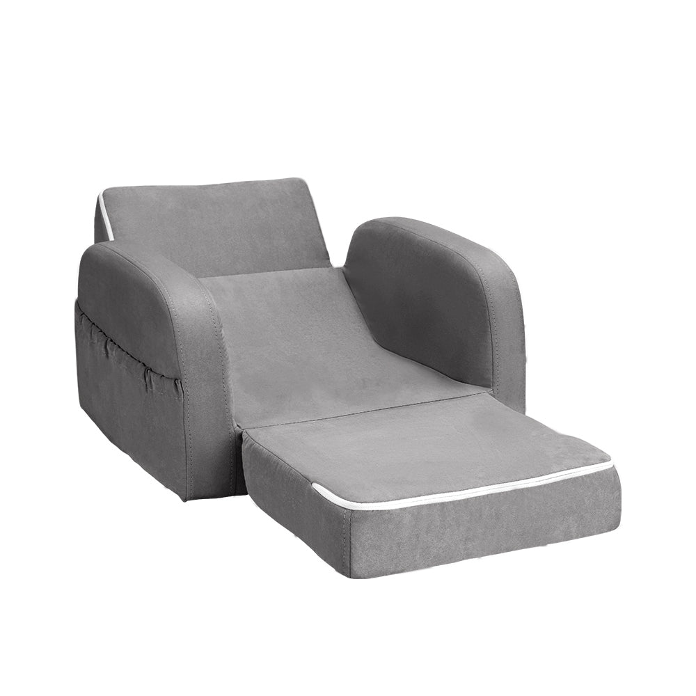 Keezi Kids Sofa 2 Seater Children Flip Open Couch Lounger Armchair Soft Grey - Baby & Kids > Kid’s Furniture > Kid’s