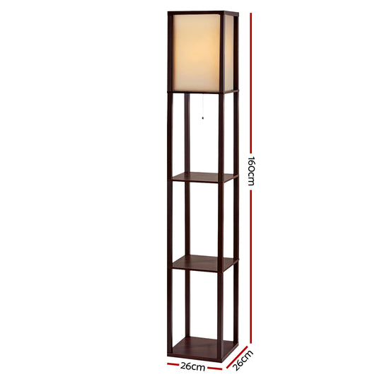Artiss Floor Lamp 3 Tier Shelf Storage LED Light Stand Home Room Vintage Brown Home & Garden > Lighting