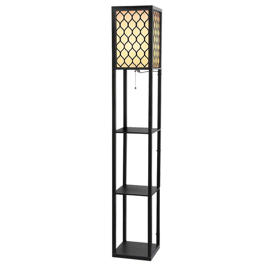 Artiss Floor Lamp 3 Tier Shelf Storage LED Light Stand Home Room Pattern Black Furniture > Bedroom