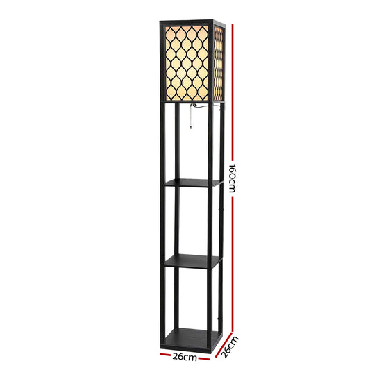 Artiss Floor Lamp 3 Tier Shelf Storage LED Light Stand Home Room Pattern Black Furniture > Bedroom