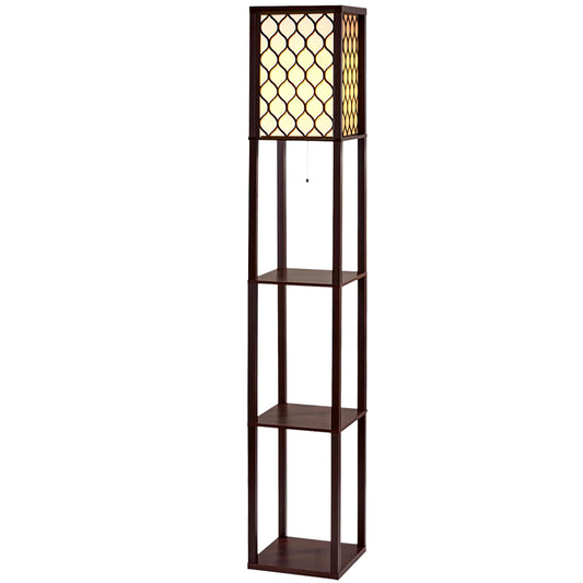 Artiss Floor Lamp 3 Tier Shelf Storage LED Light Stand Home Room Pattern Brown Furniture > Bedroom