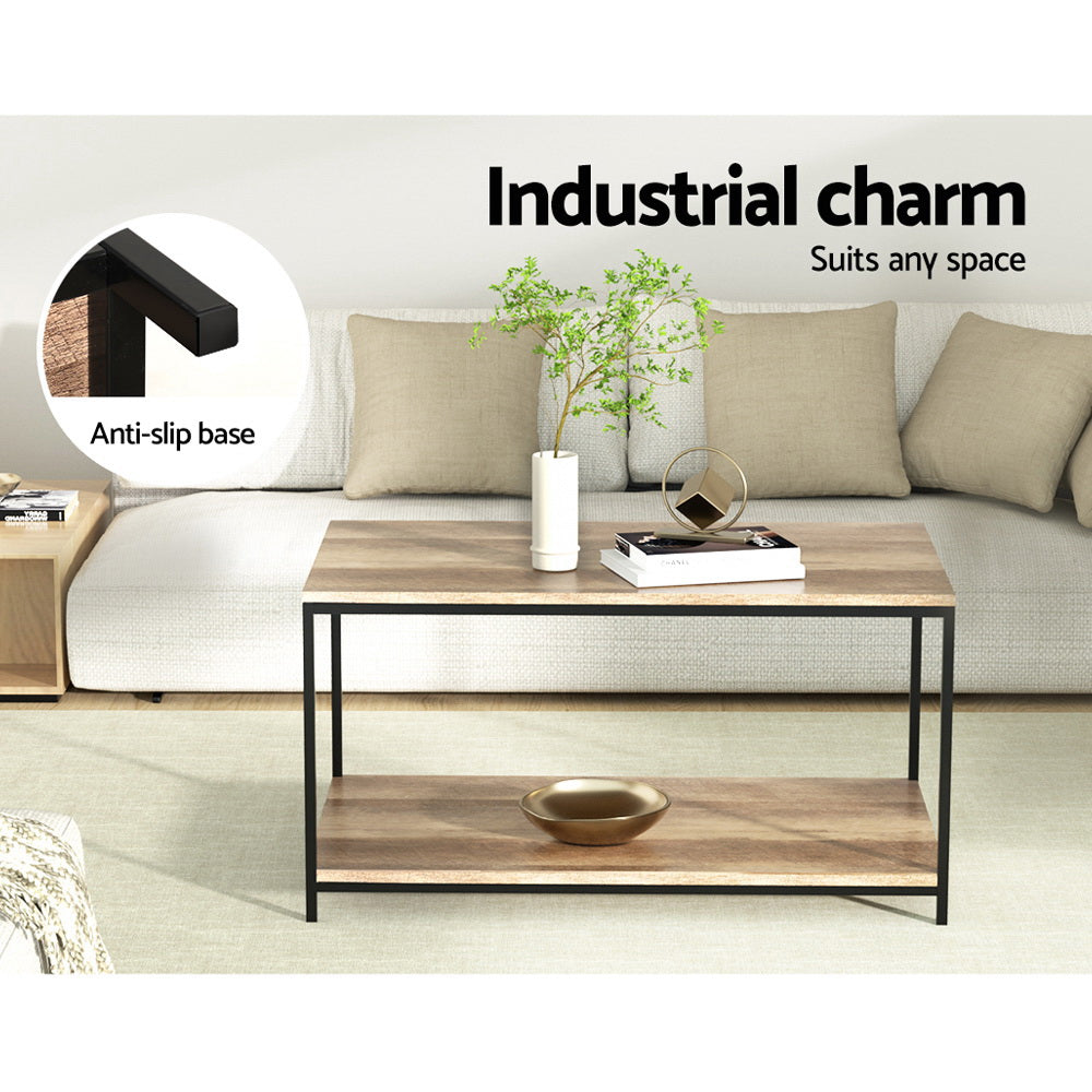 Artiss Coffee Table Rectangular 93CM Walnut Olin - Furniture > Living Room > Coffee Tables