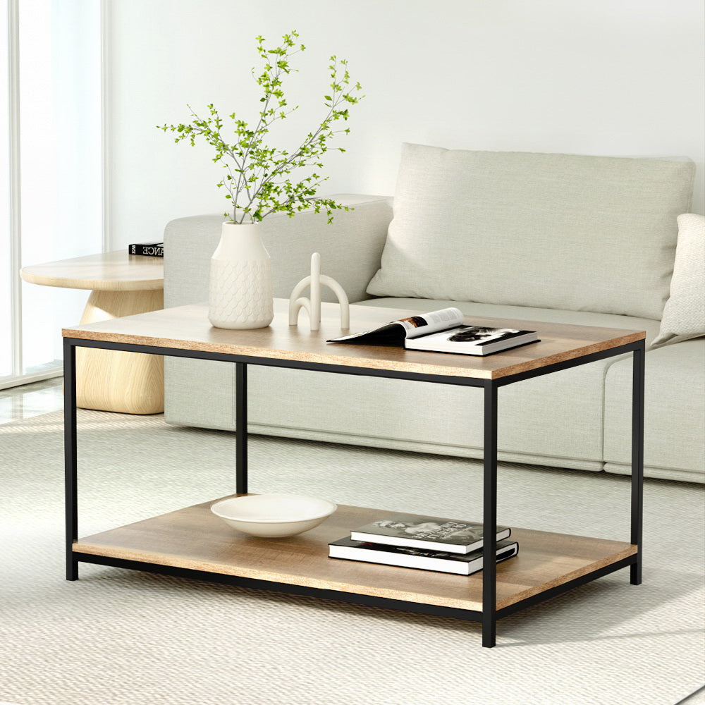 Artiss Coffee Table Rectangular 93CM Walnut Olin - Furniture > Living Room > Coffee Tables