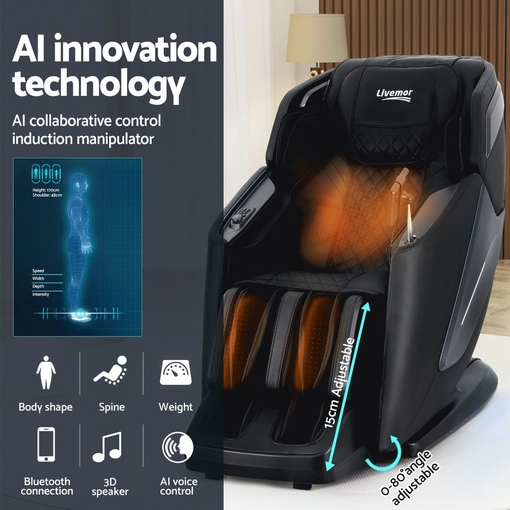 Livemor 4D Massage Chair Electric Recliner Home Massager Black - Furniture > Bar Stools & Chairs > Massage Chairs