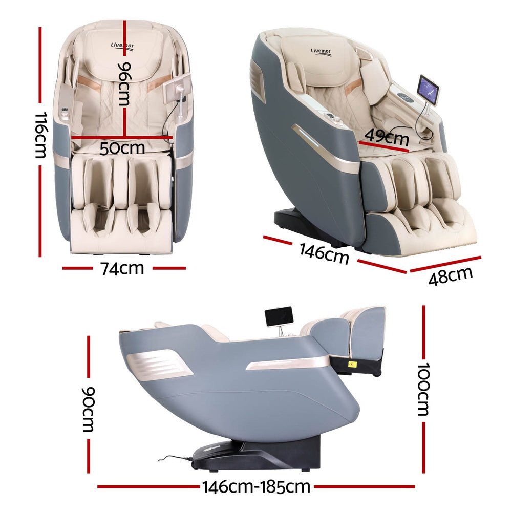 Livemor 4D Massage Chair Electric Recliner Home Massager Gray Sina - Furniture > Bar Stools & Chairs > Massage Chairs