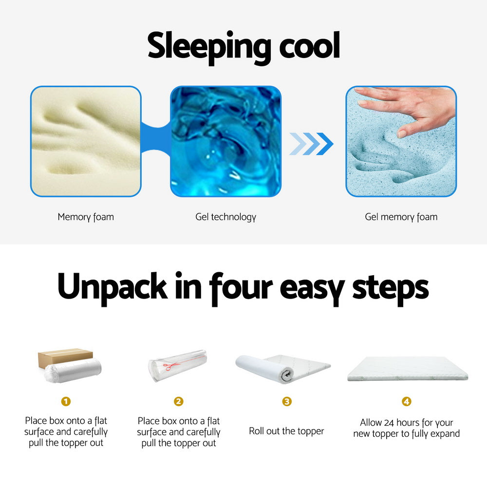 Giselle Bedding Memory Foam Mattress Topper Cool Gel Bed Mat Bamboo 10cm Double Furniture > Mattresses