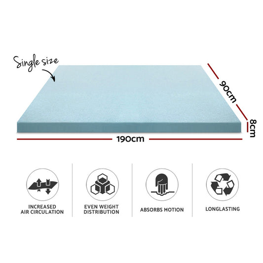 Giselle Bedding Memory Foam Mattress Topper Cool Gel 8cm Single Furniture > Mattresses