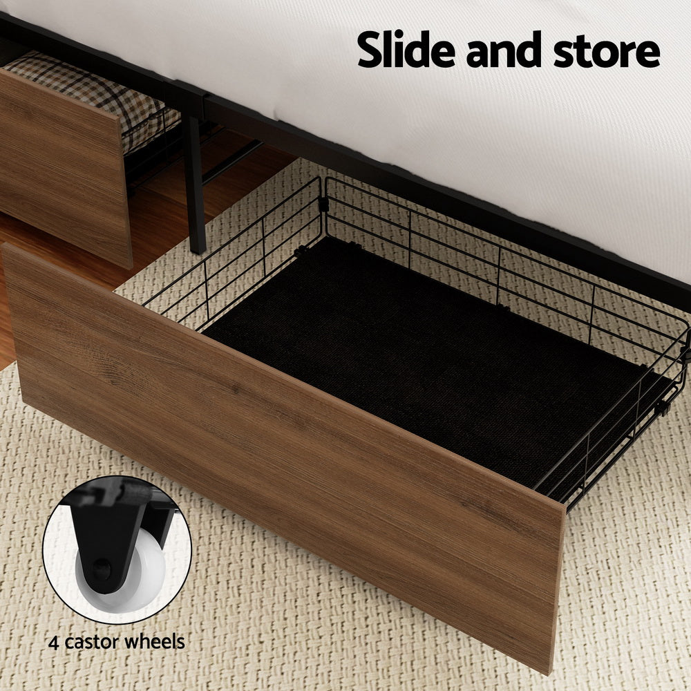 Artiss 2x Bed Frame Storage Drawers Trundle Black - Furniture > Bedroom > Beds & Bed Frames