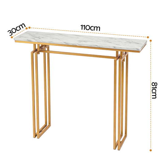 Console Table Hallway Entryway Table Marble Effect 110CM White & Gold