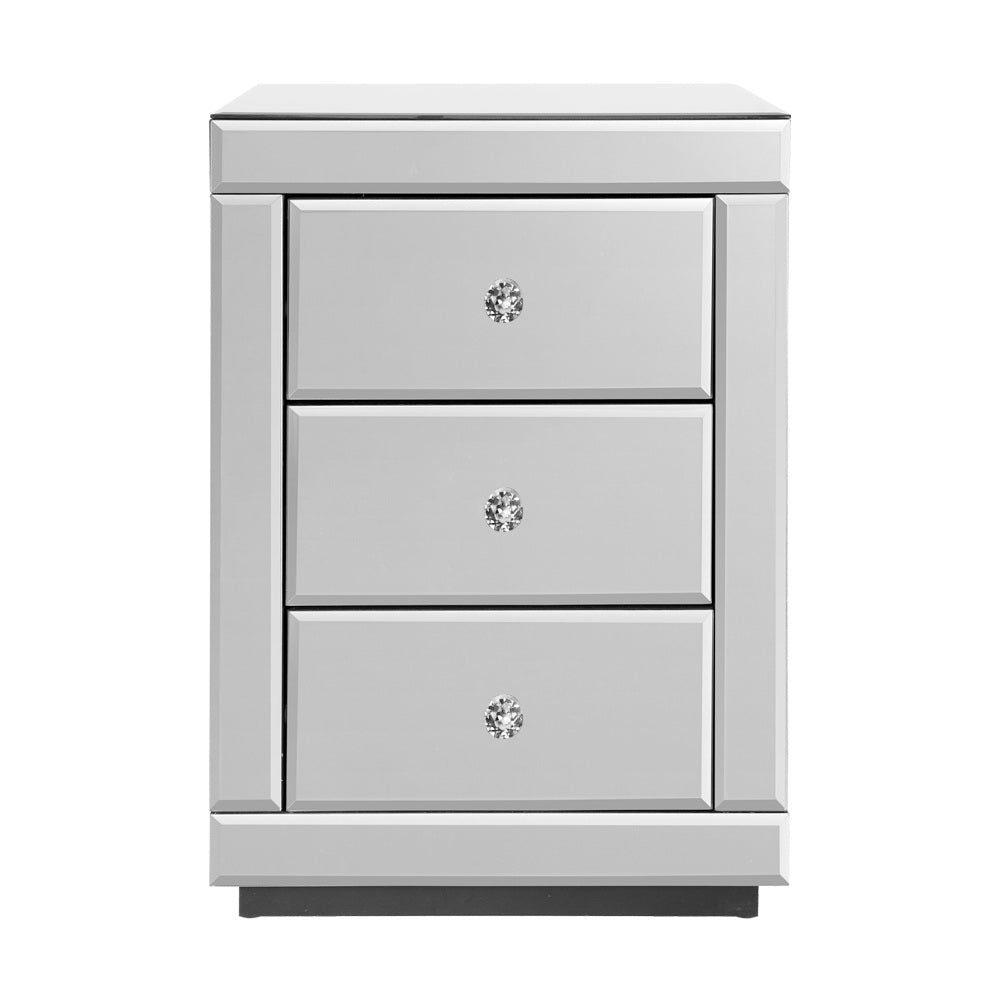 Artiss Set of 2 Bedside Table 3 Drawers Mirrored Glass - PRESIA Silver - Furniture > Bedroom > Bedside Tables