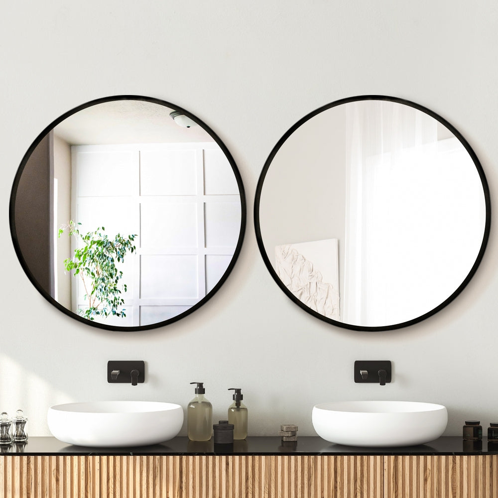 Embellir 2 Wall Mirror Makeup 90cm Home Decor Framed Mirrors Bathroom Round Black Health & Beauty > Makeup > Makeup