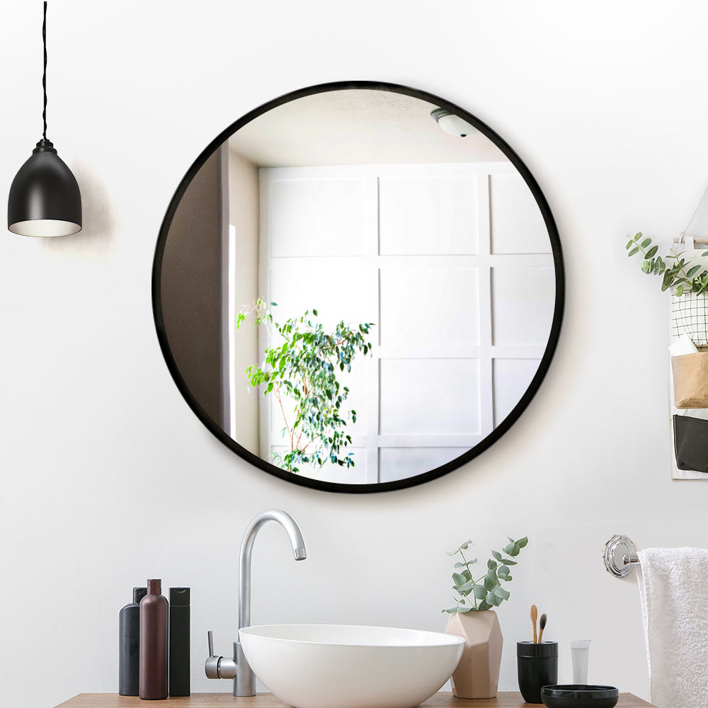 Embellir Wall Mirror Makeup 60cm Home Decor Framed Mirrors Bathroom Round Black Health & Beauty > Makeup > Makeup