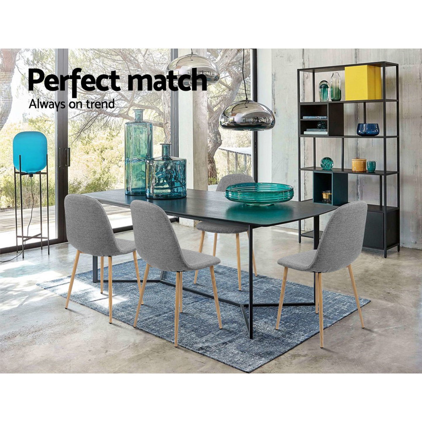 Artiss Dining Chairs Set of 4 Linen Curved Slope Grey Furniture > Dining > Dining Set