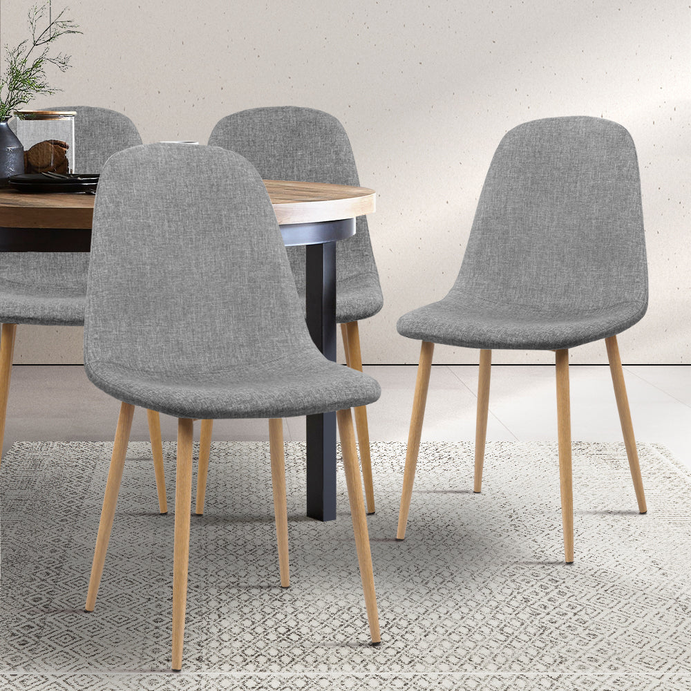 Artiss Dining Chairs Set of 4 Linen Curved Slope Grey Furniture > Dining > Dining Set