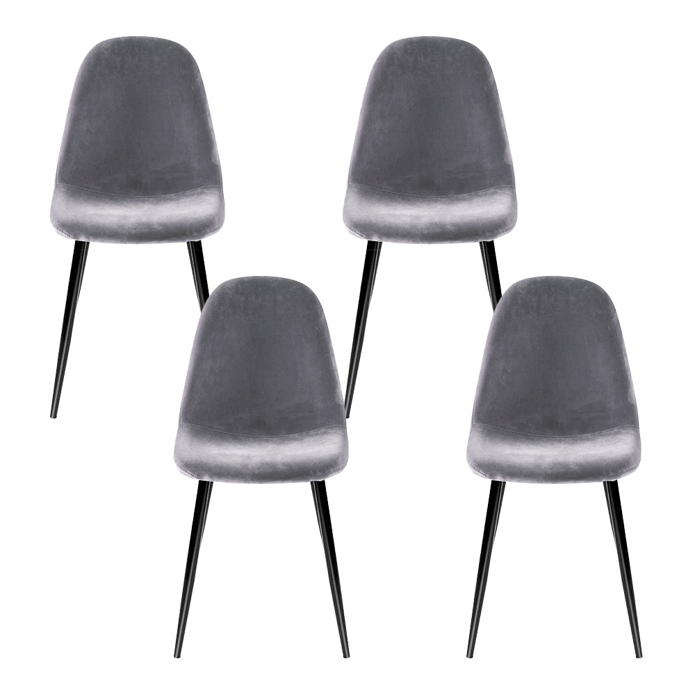 Artiss Dining Chairs Set of 4 Velvet Curved Slope Grey - Furniture > Dining > Dining Set