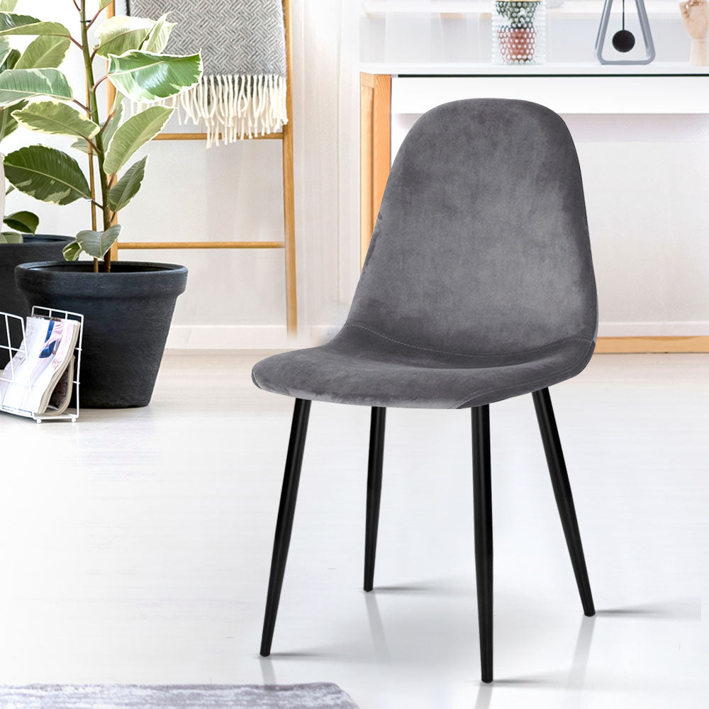 Artiss Dining Chairs Set of 4 Velvet Curved Slope Grey - Furniture > Dining > Dining Set