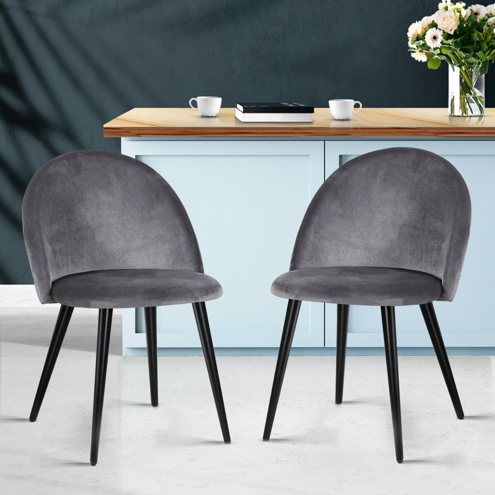 Artiss Dining Chairs Set of 2 Velvet Solid Curved Dark Grey - Furniture > Dining > Dining Set