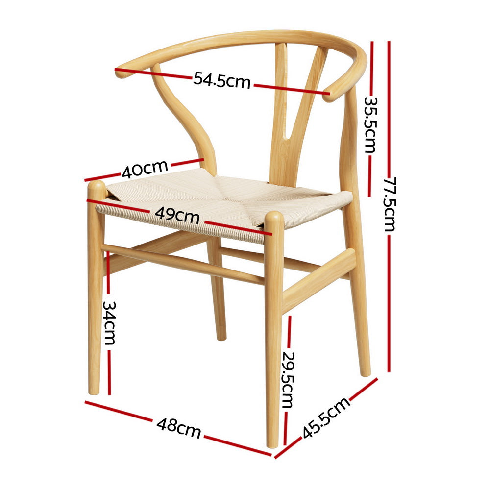 1 Set of 2 Artiss Dining Chairs Wooden Rattan Seat Wishbone Back - Furniture > Dining > Kitchen & Dining Chairs