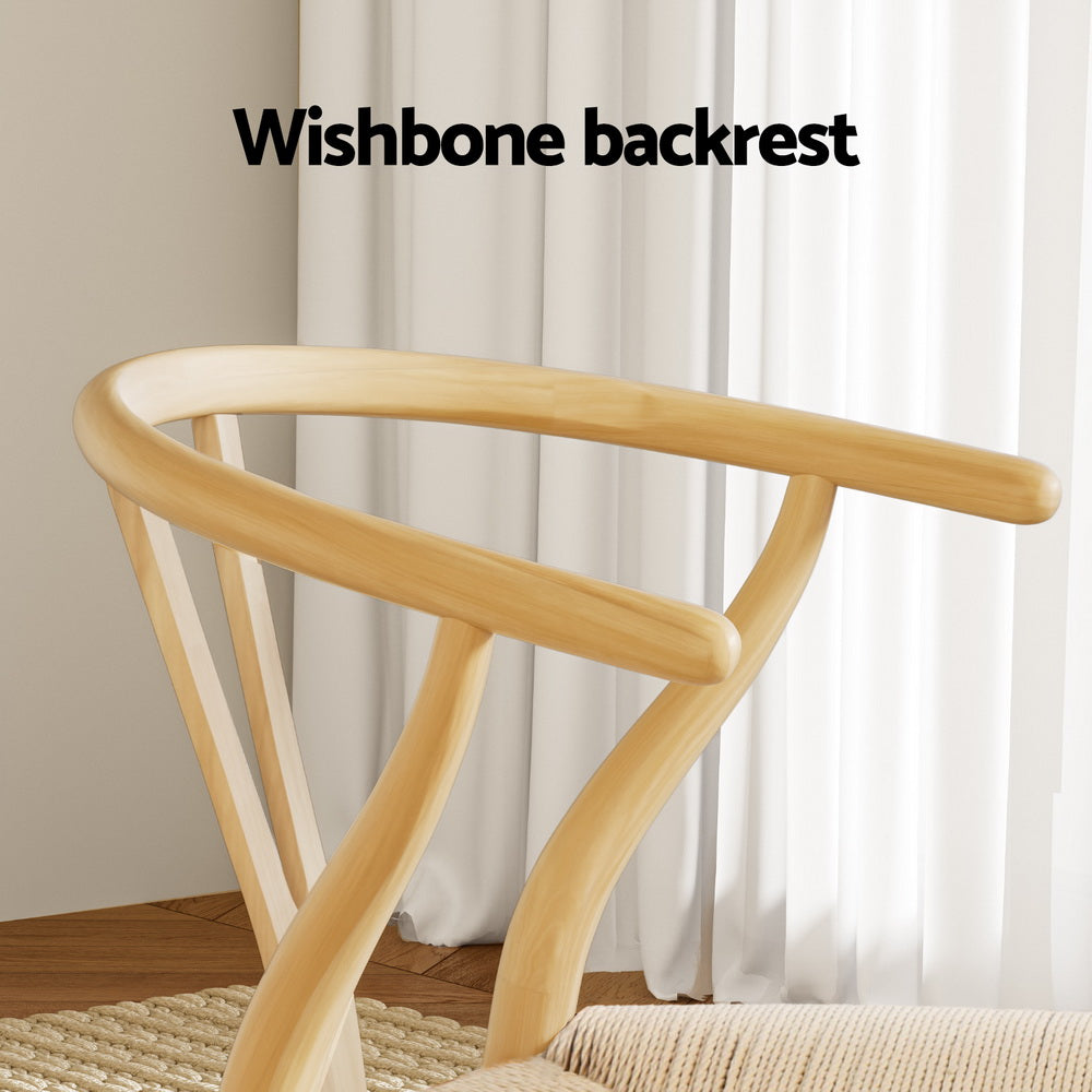 1 Set of 2 Artiss Dining Chairs Wooden Rattan Seat Wishbone Back - Furniture > Dining > Kitchen & Dining Chairs